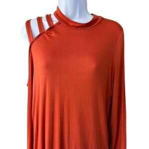GUC! BiBi Women’s Oversized Sm Orange Asymmetrical Cold Shoulder Long Sleeve Top